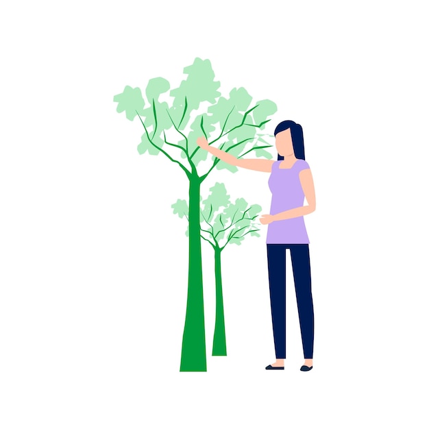 Een meisje kijkt naar bomen.