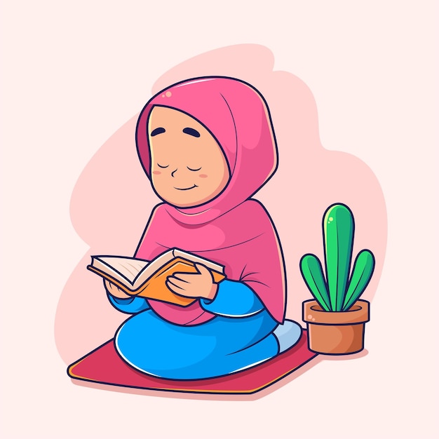 Vector een meisje leest de koran.