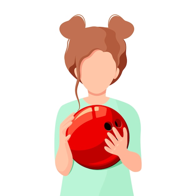 Een meisje met een bowlingbal. Kind. Cartoon ontwerp.