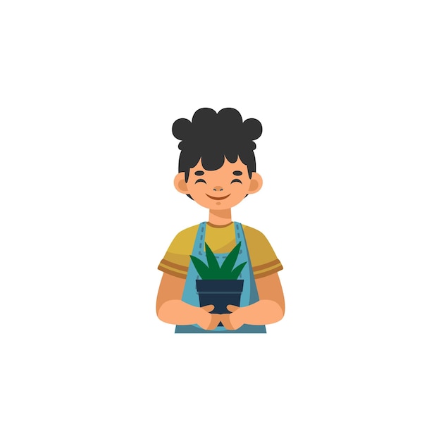 een meisje met een plant in haar handen
