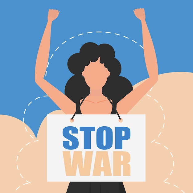 Een meisje van oekraïense nationaliteit houdt een poster vast met het opschrift stop the war vector