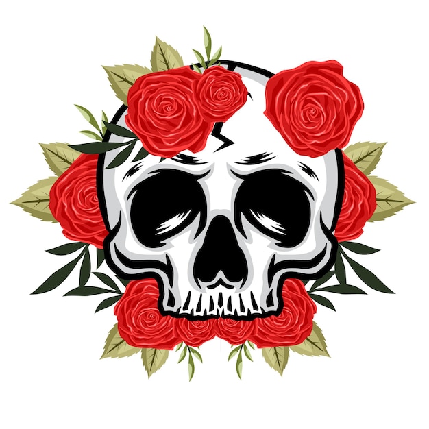Een menselijke schedels met rozen op witte achtergrond