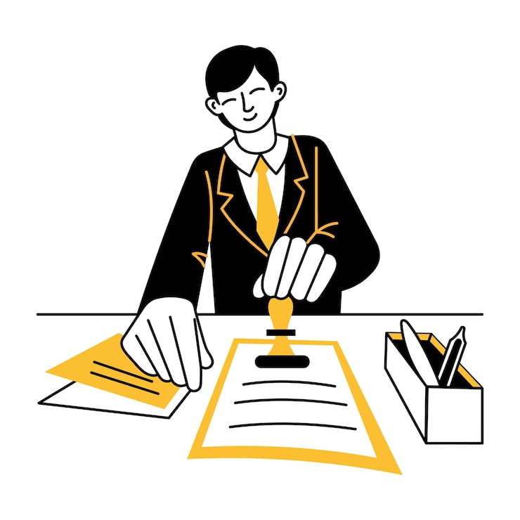 Vector een met de hand getekende illustratie van het karakter van een notaris