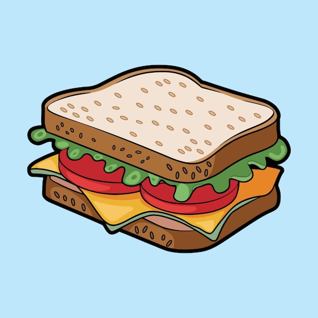 Een met de hand getekende sandwich cartoon vector illustratie