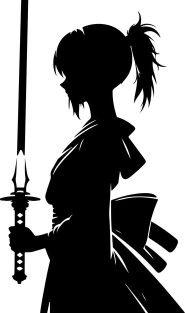 een minimaal meisje met een zwaard geïsoleerd op een witte achtergrond vector silhouet witte agtergrond 15