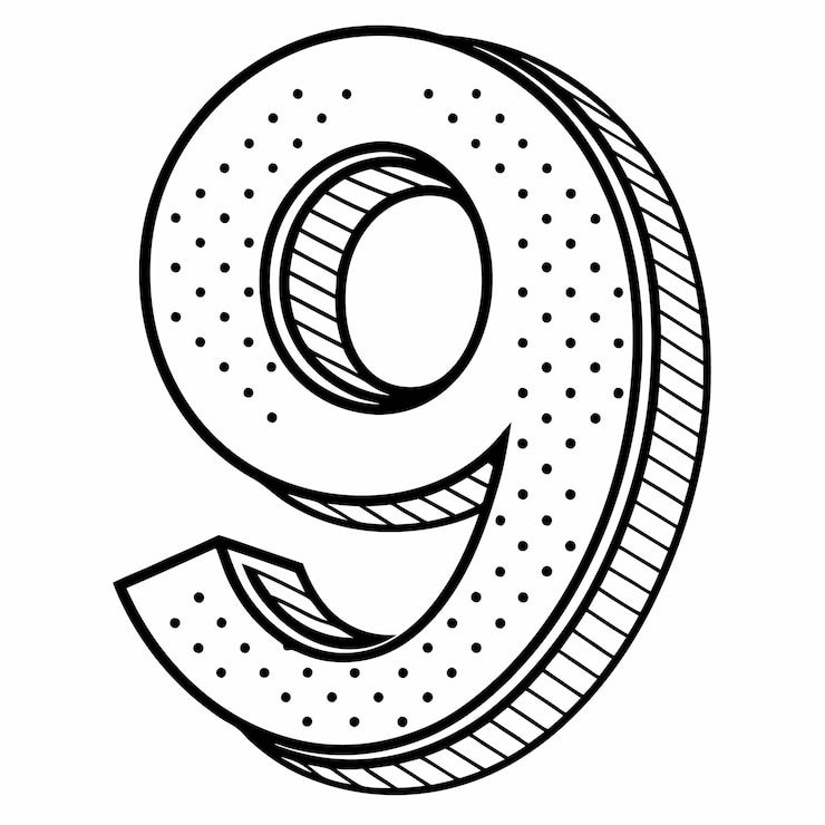 Vector een minimalistisch getekend cijfer 9 letter met een gestreepte contourvector op een witte achtergrond