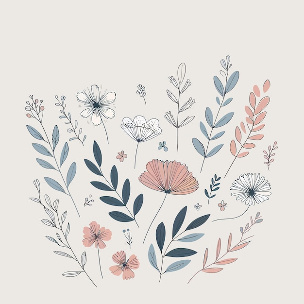 Een minimalistische, met de hand getekende bloemrijke achtergrond