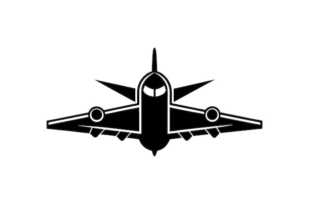 Een modern supersonisch vliegtuig silhouet vectoricon op witte achtergrond