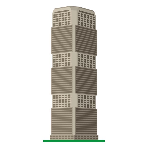 Een moderne hoogbouw op een witte achtergrond. Zicht op het gebouw vanaf de onderkant. Isometrische vectorillustratie.
