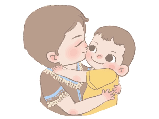 Een moeder houdt van haar kind knuffelt haar kind toont liefde voor elkaar warme familie