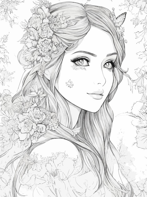 Een mooi meisje met bloemen op haar haar.