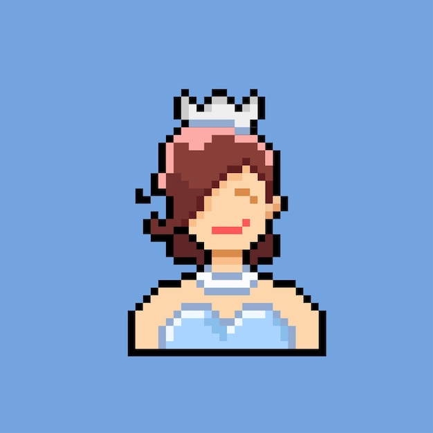 een mooi meisje met een eenvoudige kroon in pixelkunststijl