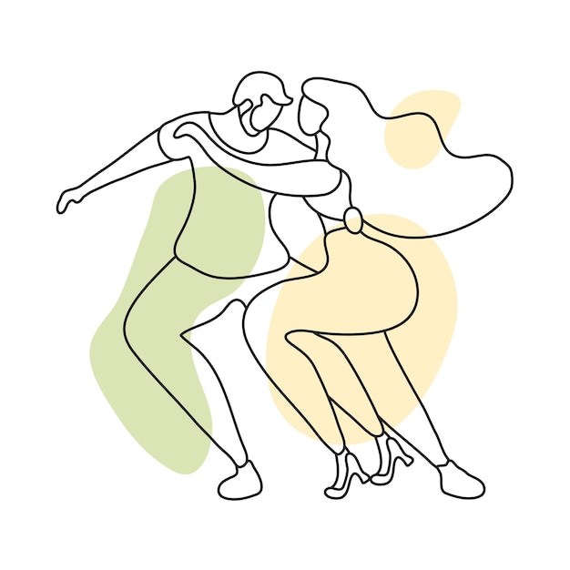 Een mooi stel beweegt Lovers dans bachata salsa Zachte lijntekeningen met vlekken Minimalisme