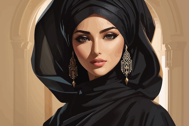 een mooie Arabische vrouw met een zwarte abaya illustratie