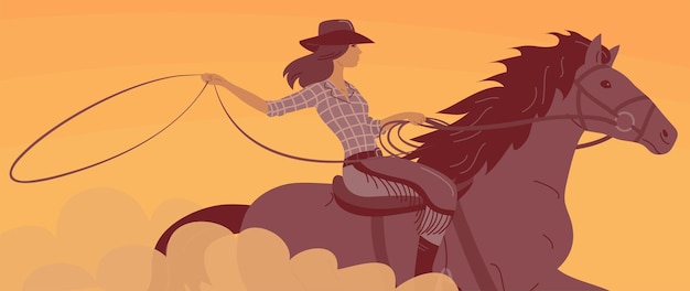 Vector een mooie cowboy met een hoed rijdt op een paard.