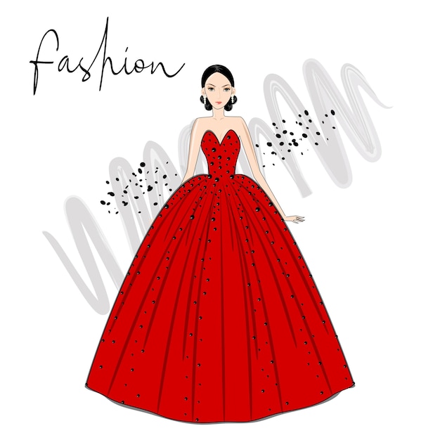 Een mooie vrouw in elegante rode jurk Fashion Illustration