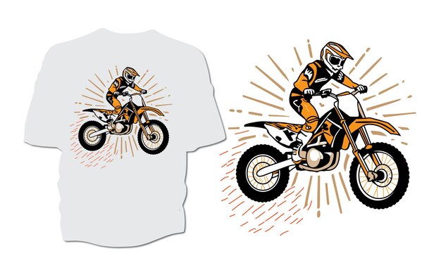 Een motocross vintage rider riding illustratie vector t-shirts ontwerp