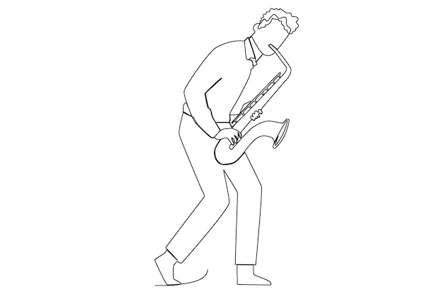 Een muzikant die een saxofoon speelt met één lijn