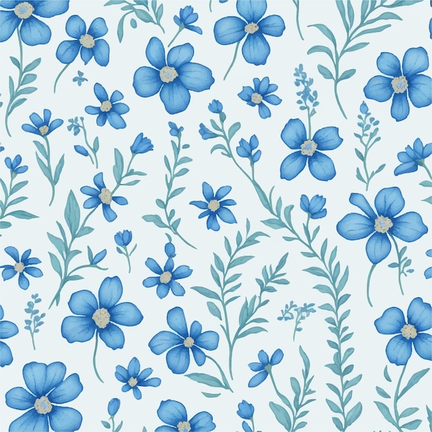 Vector een naadloos patroon met blauwe bloemen op een witte achtergrond