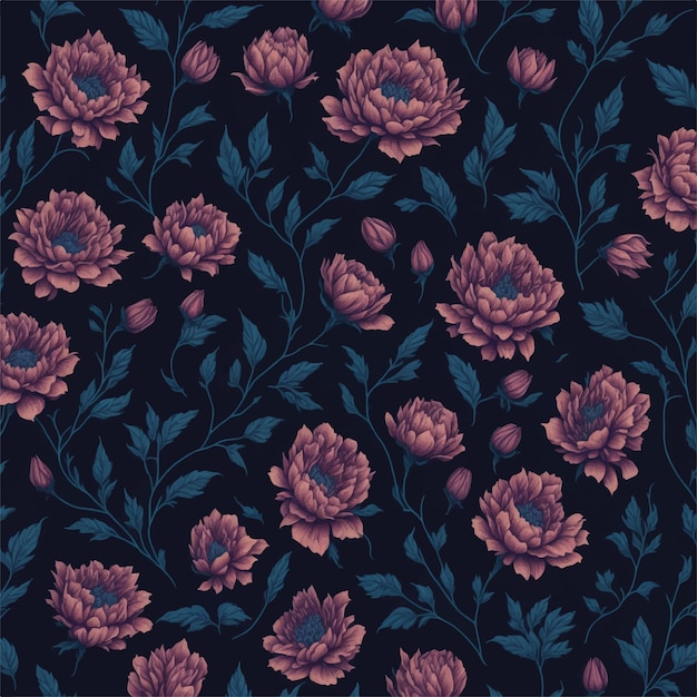 Een naadloos patroon met bloemen op een donkere achtergrond