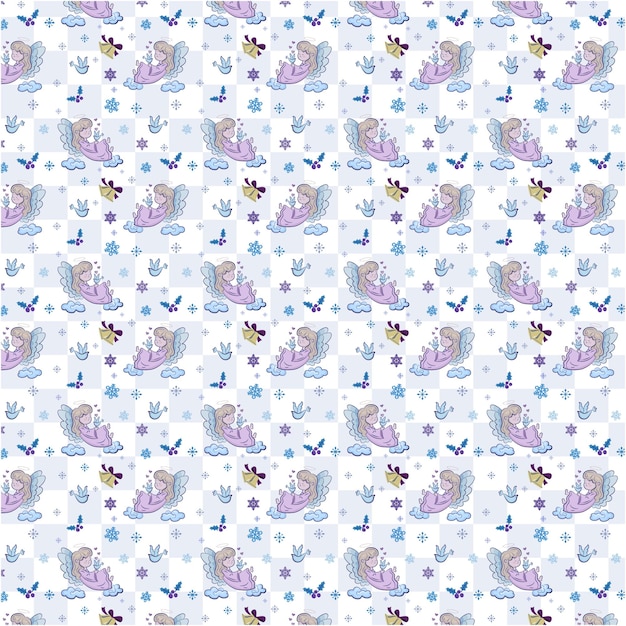 Een naadloos patroon met een vogel en een vlinder op een witte achtergrond.
