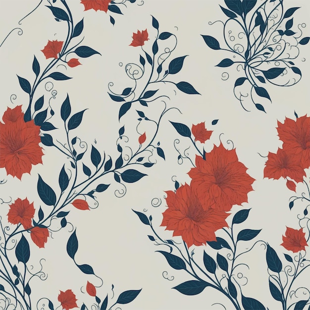 Een naadloos patroon met rode bloemen op een lichtblauwe achtergrond