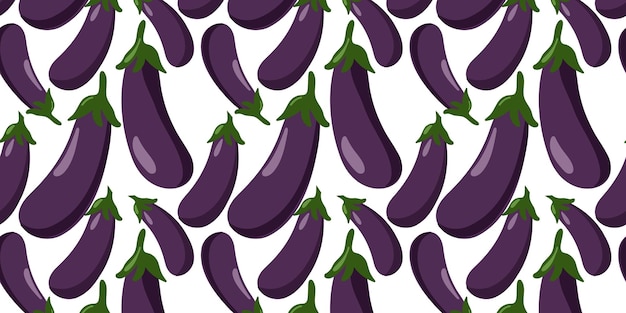 Een naadloos patroon van aubergines op een witte achtergrond.