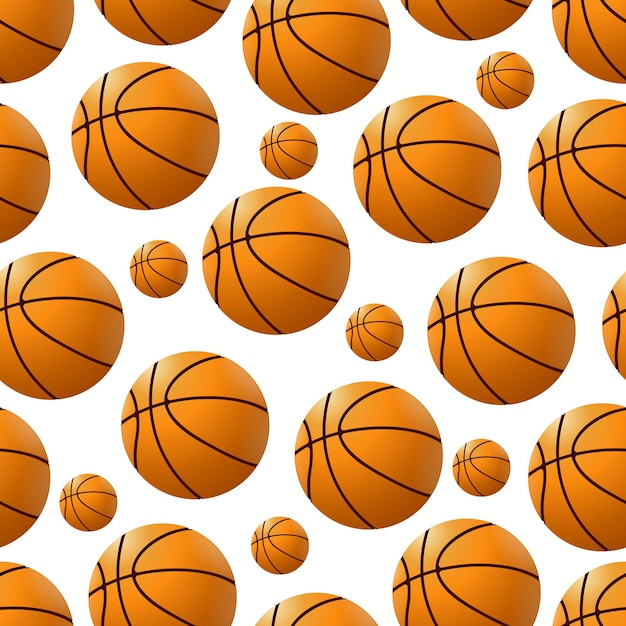 Een naadloos patroon van basketbalballen met het woordenbasketbal op de witte achtergrond