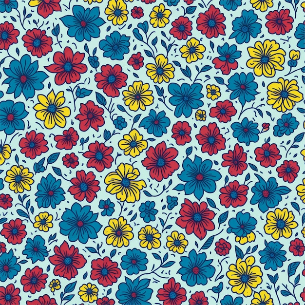 Een naadloos patroon van bloemen op een blauwe achtergrond.