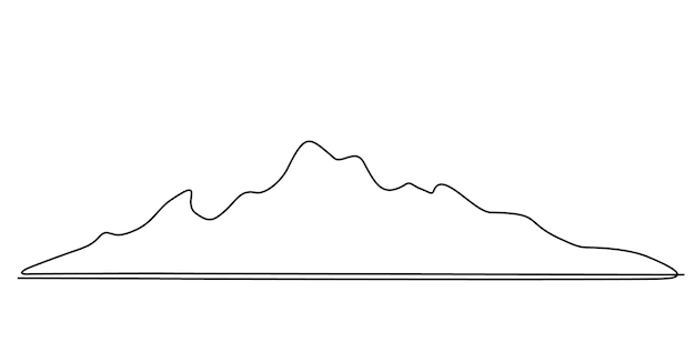 Vector een ononderbroken lijntekening van een webbanner van een berglandschap met bergen en hoge toppen in eenvoud