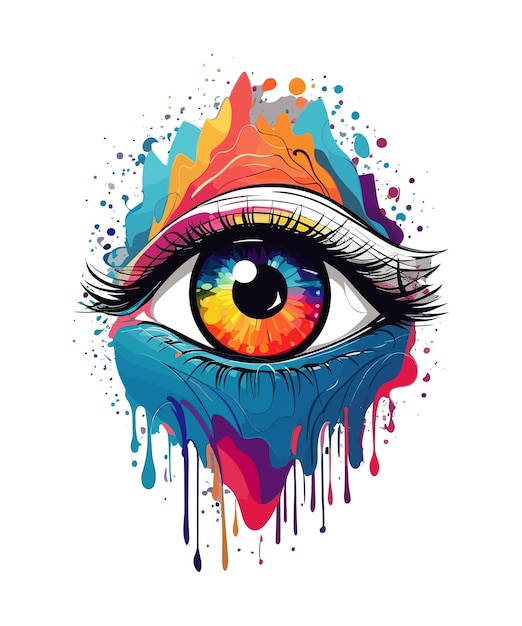 een oog dat glinstert met druppelende kleuren