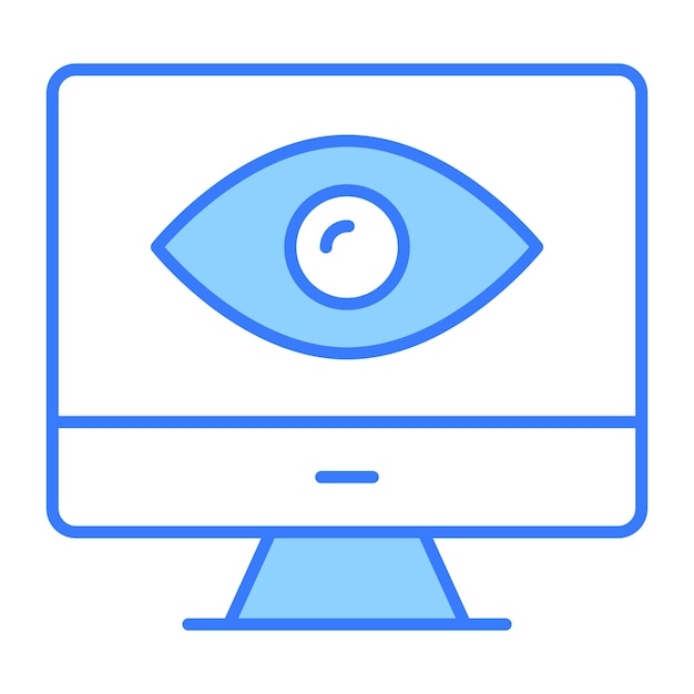 Een oog in het scherm van het monitor toont een concept-icoon van monitoring in een trendy stijl