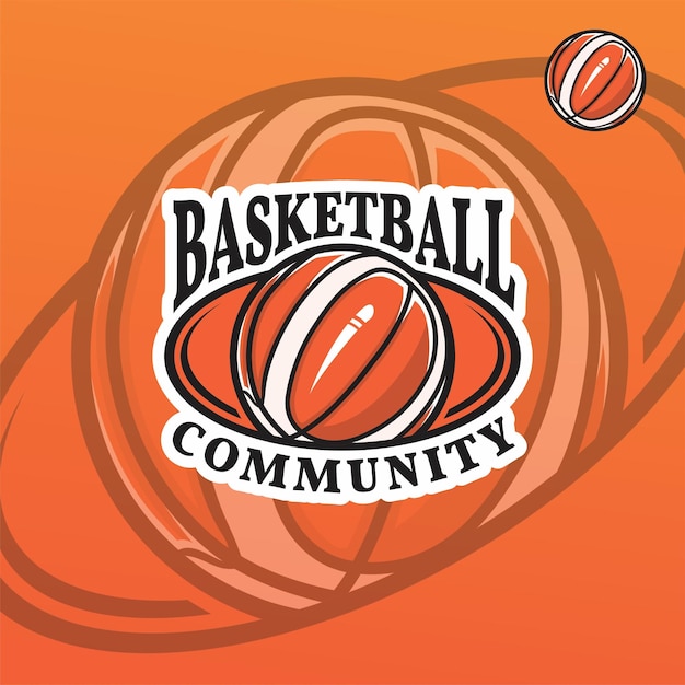 Vector een oranje basketballogo met de woorden basketball community erop.