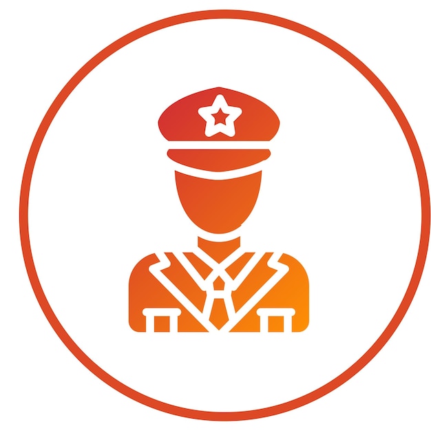een oranje en witte cirkel met een man in uniform en een ster erop