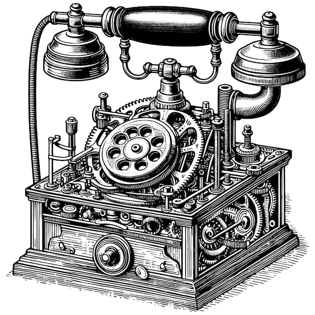 Een oud vaste telefooncomplex mechanisme schetsbord imitatie vector generatieve ai
