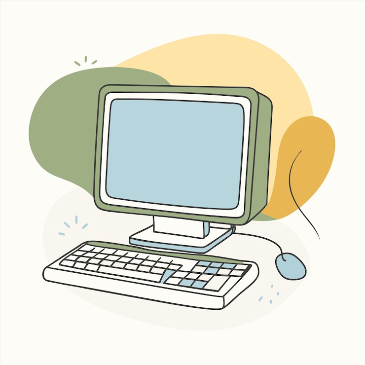 Vector een oude computer met een muis en een muis op de tafel
