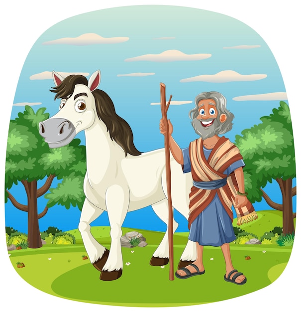 Een oude reiziger met een getrouw paard