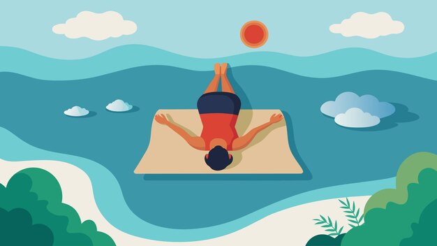 Vector een overhoogbeeld van een persoon in shavasana hun lichaam volledig ontspannen op een yoga mat als ze