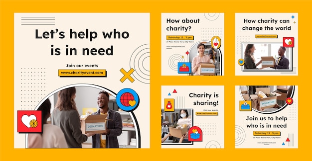 Vector een overzicht van instagramposts voor liefdadigheidsevenementen