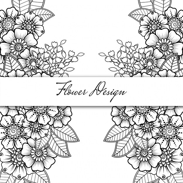 Een overzicht van vierkant bloemenpatroon in mehndi-stijl. doodle sieraad in zwart-wit. hand tekenen illustratie