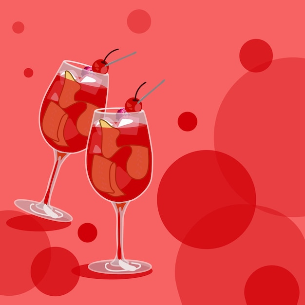 Een paar cocktails voor Valentijnsdag aperol kers Een glas glas met een kers illustratie feest