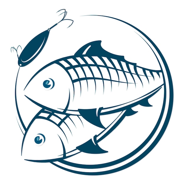 Een paar vissen en een vislijn met een lepelsymbool voor vissen en zeevruchten
