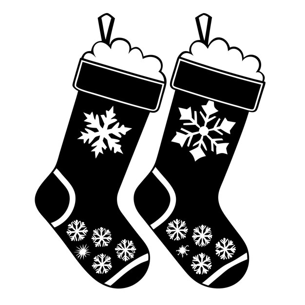 een paar zwarte sokken met sneeuwvlokken erop