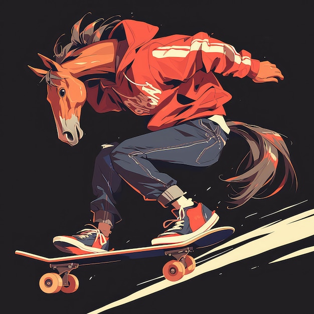 Een paard is skateboarding cartoon stijl