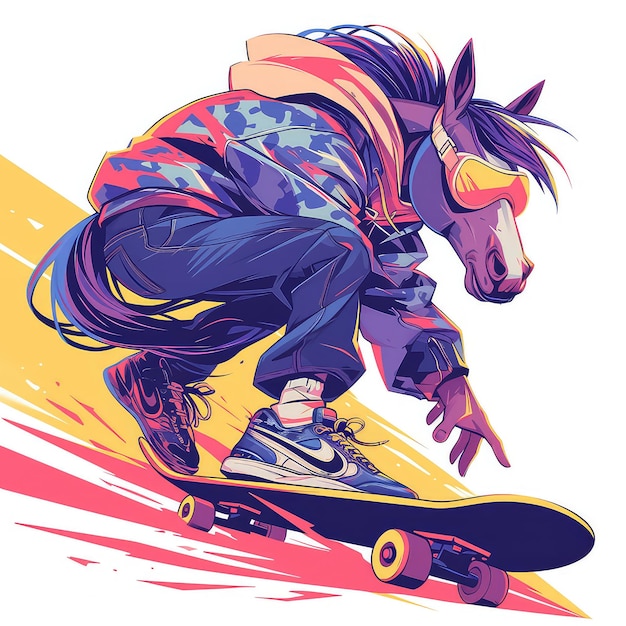 Een paard is skateboarding cartoon stijl