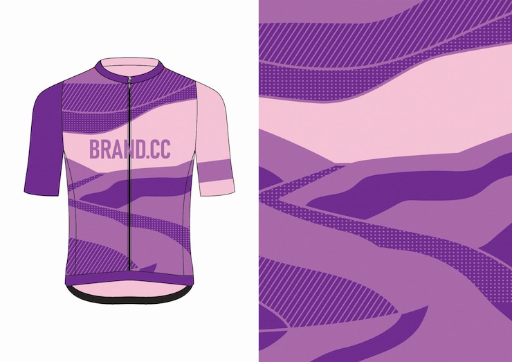 Vector een paars en paars shirt met het woord "brand" erop