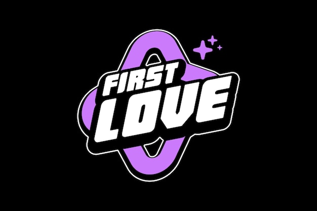 Een paars-wit logo dat eerste liefde zegt.