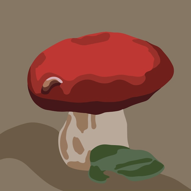 Een paddenstoel met een blad erop wordt in tekenstijl weergegeven.
