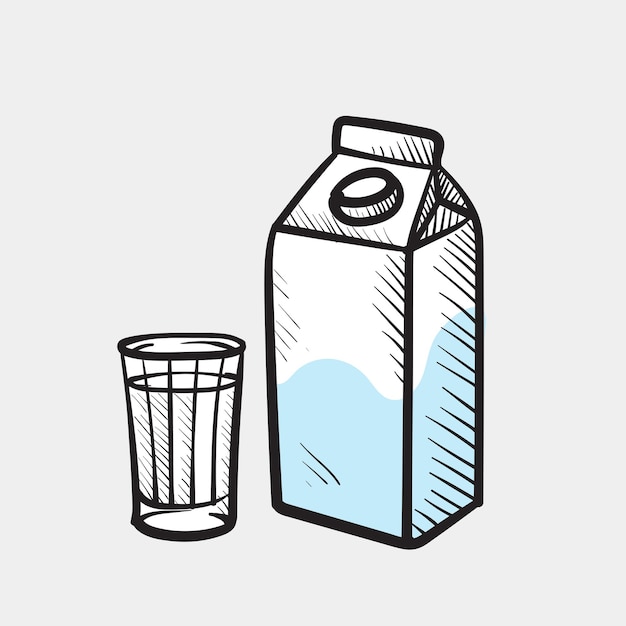 Een pakje melk en een glazen beker vectorillustratie