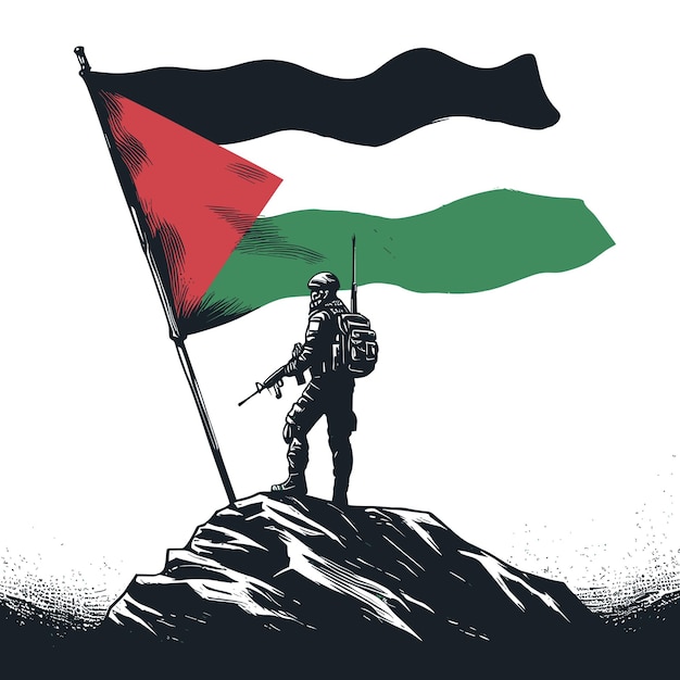 Vector een palestijnse soldaat met een palestijnse vlag of wapen